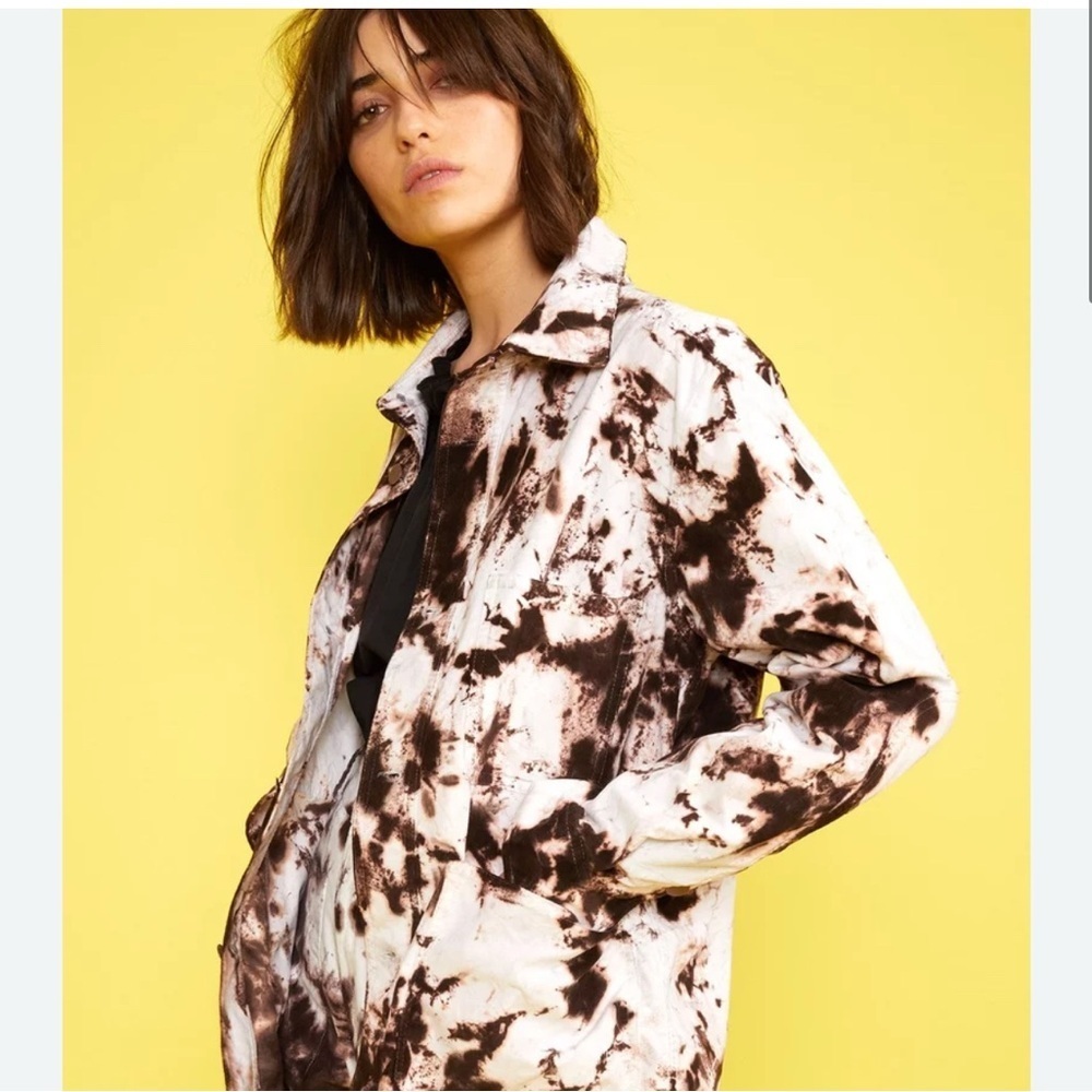 NWT Cynthia Rowley Joplin Tie Dye Jacket Shacket Black White 100% Cotton | M